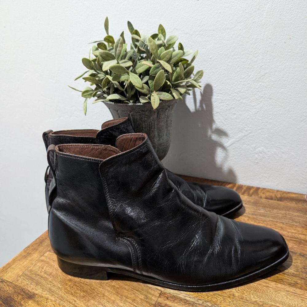 Vintage Hanover Black‎ Cherry Leather Slip On  Men's Ankle Boot Size 12D